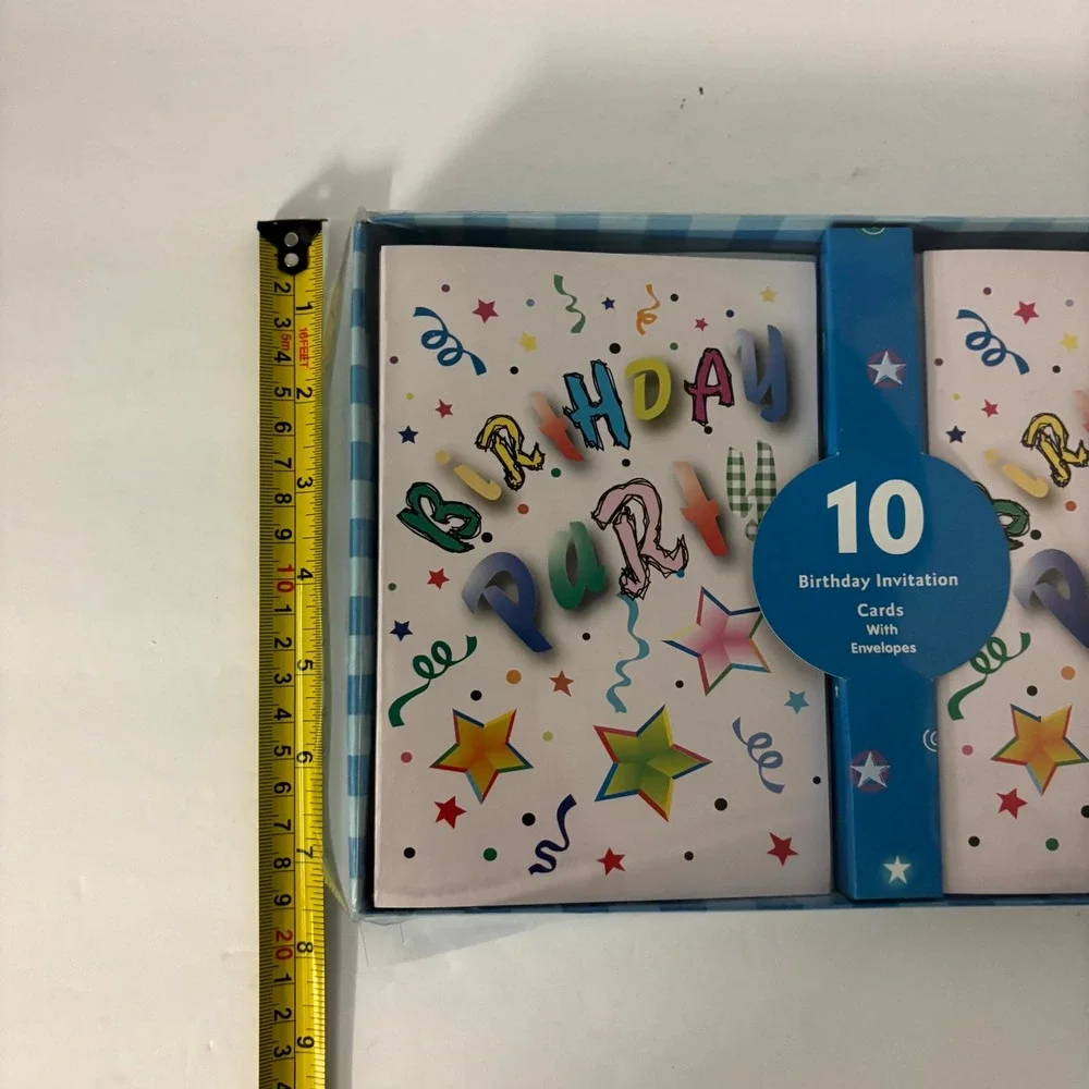Birthday Party Invitations w/ Envelopes 10 Pack Boxed Colorful Confetti Cards